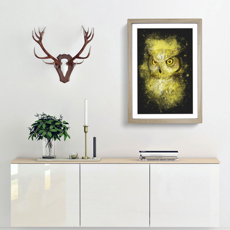 Sketch of an Owl - Picture Frame Graphic Art Print, 63cm H x 45cm W x 2cm D, Oak Framed