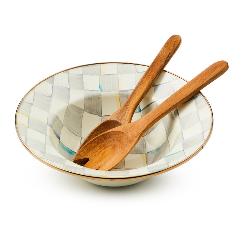 Sterling Check Salad Serving Set, White/Gray