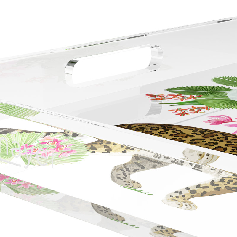 Leopard Walk Acrylic Square Decorative Tray, 15"W x 15"D x 2"H