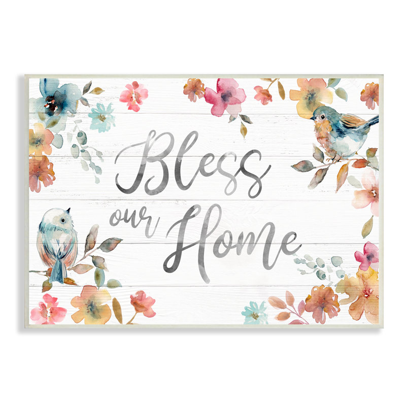 «Bless Our Home» saluant des oiseaux à l'aquarelle, H 10 po x l 15 po, Plaque murale