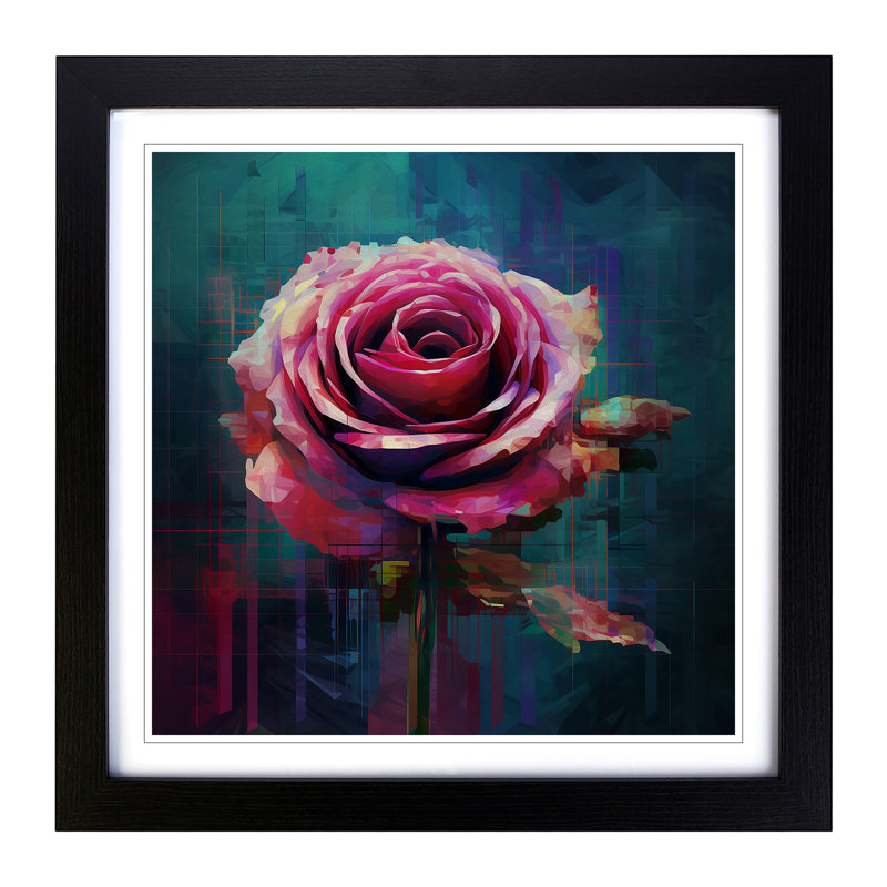 Rose Glitch - Single Picture Frame Print on Wood, Black