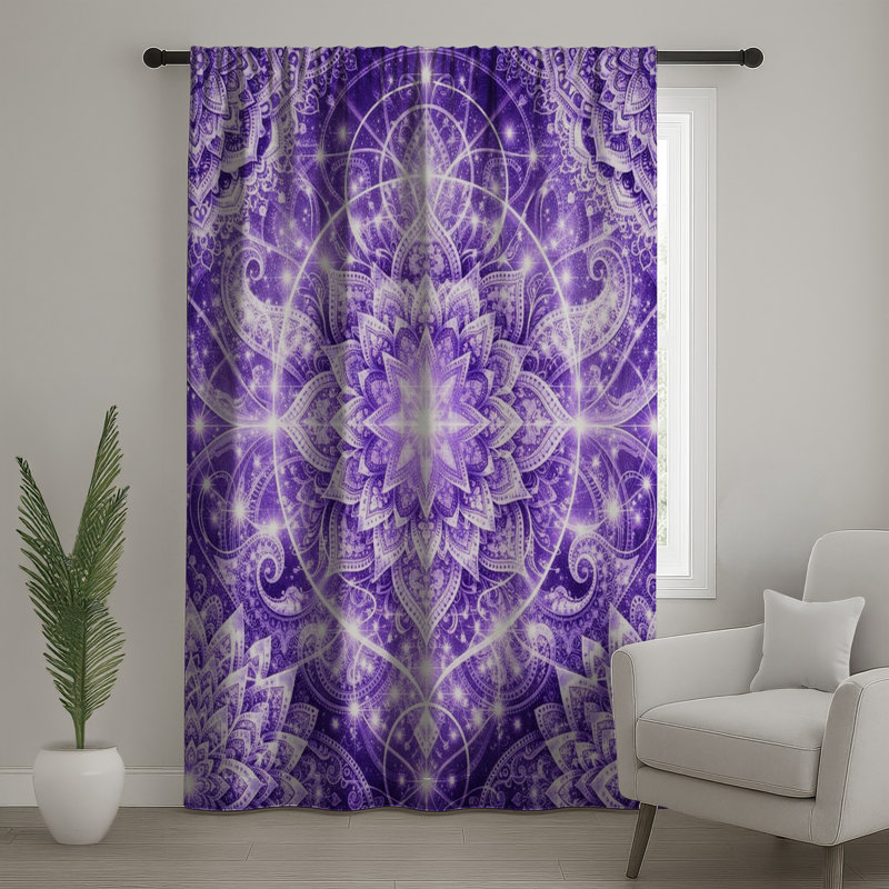 Rideaux de fenêtre mauve complexe, voilages et voilages à motif mandala - 1 panneau, 50" x 92" - 1 Panel, Blockout