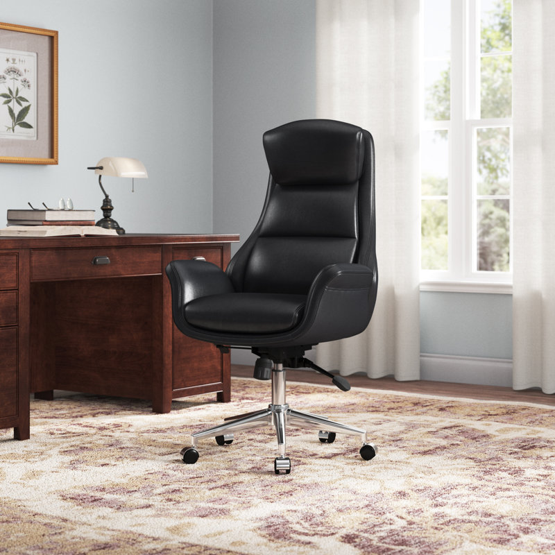 Corjan Mid-Century Modern Gas Lift Swivel Executive Chair or Office Chair with Headrest, Silver, Camel/Black
