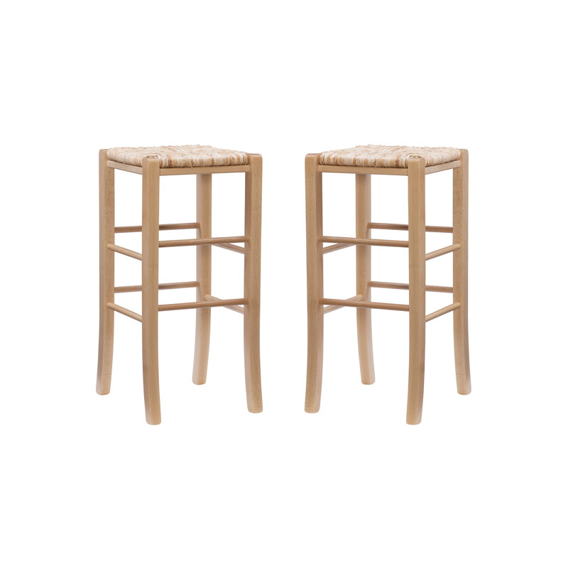 Halvorson Solid Beechwood Counter and Bar Stool With Rattan Seat, Bar Stool ( 29" Seat Height), Natural