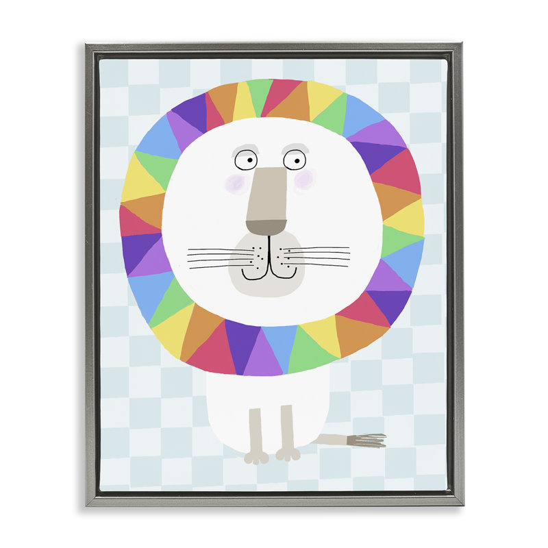 Cadre flottant arc-en-ciel géométrique Lion, design par Carla Daly, H 31 po x l 25 po, Cadre flottant gris lustré