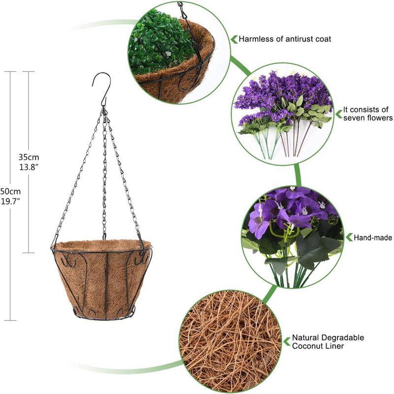 Fleurs artificielles en soie dans un panier suspendu
