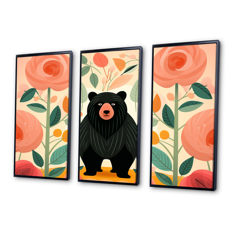 «Pink Tropical Bear Harmony III - Bear 2», art mural, H 28 po x l 36 po, Cadre flottant noir