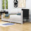 Lit tapissier en bois simple en L avec 2 tiroirs de rangement-180589846