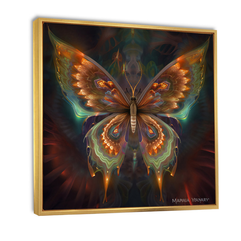 Papillon magique éthéré, H 36 po x l 36 po x P 1,5 po, Cadre flottant doré