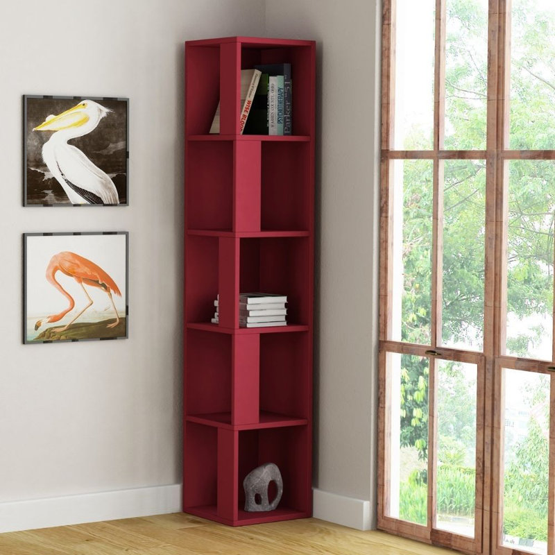 Bensonhurst Corner Bookcase Unique Design & Modern Style, Burgundy