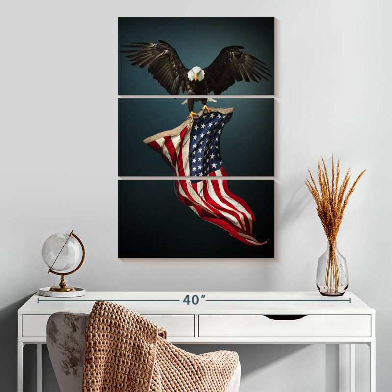 Brampt Eagle With American Flag, 32" H x 20" W