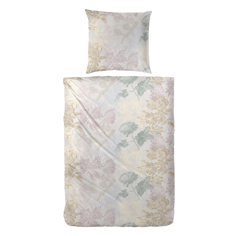 Ariaana Cotton Floral Duvet Cover Set with Pillow Shams, Grey/Blue, Single Duvet Cover + 1 Standard Pillowcase
