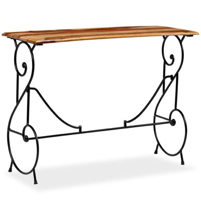 Console de canapé, plateau en bois de sheesham brun, base en métal noir, 39 po