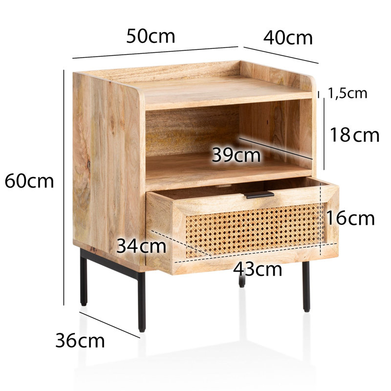 Alikhan 50cm W Metal Bedside Table