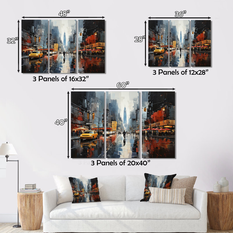 Cityscape Collage VI sur toile, reproduction de 3 pièces, H 28 po x l 36 po x P 1 po