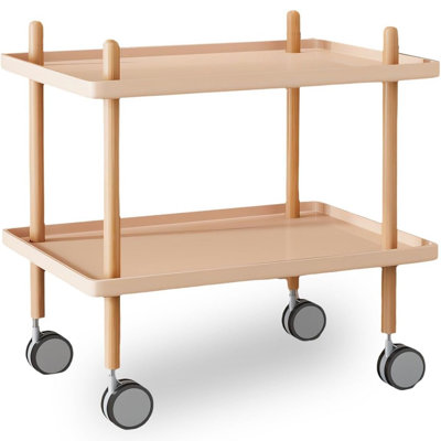 2-Tier Side Table Storage Shelf Modern Wood Nightstand End Table With Wheels Utility Rolling Cart For Living Room Bedroom Home Office Black