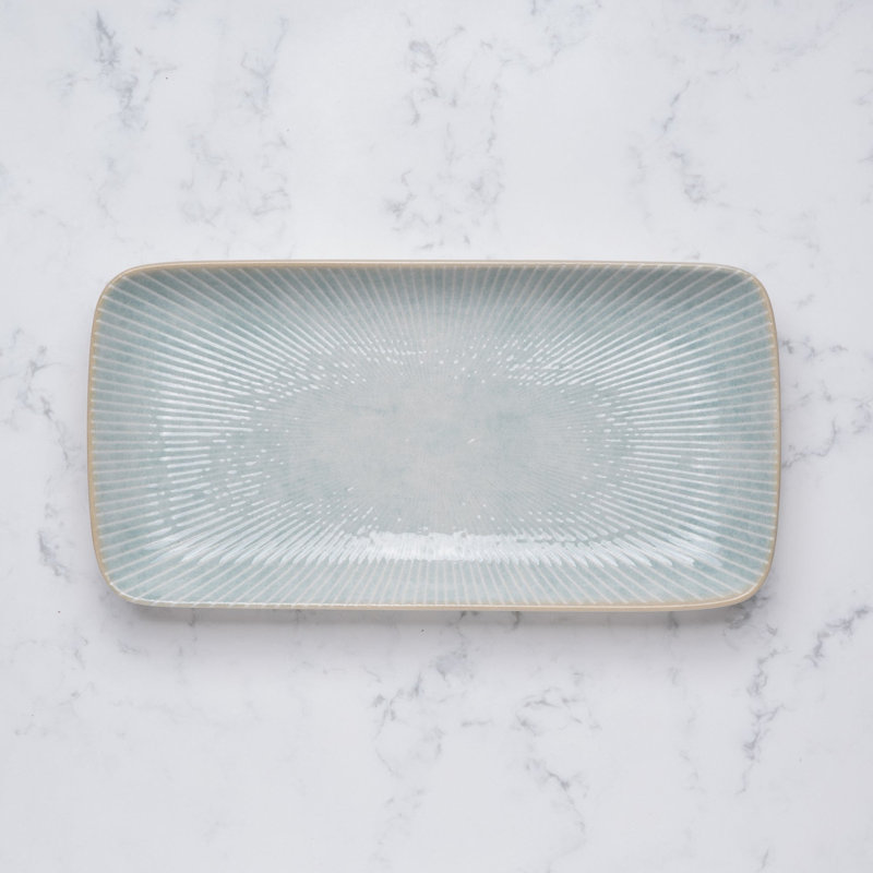 Assiette rectangulaire en porcelaine, turquoise, 11x5.5x1.18"