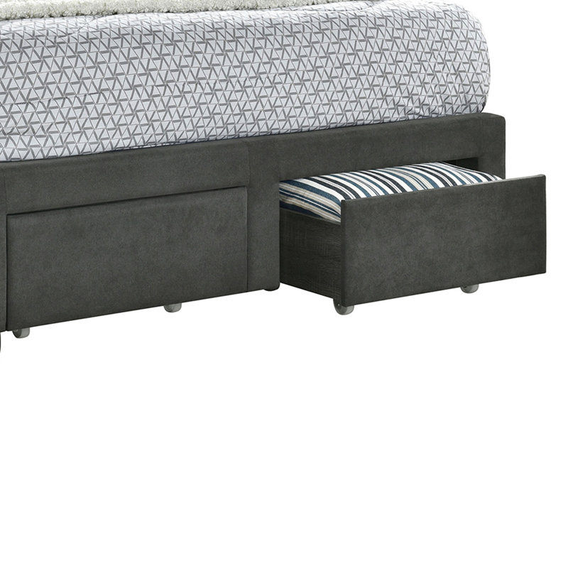 Lit plateforme tapissier avec rangement Sandip, Grand, Gris foncé