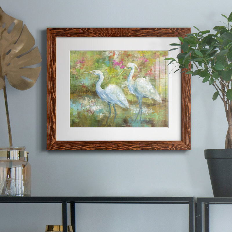 «Egret Tapisserie», reproduction d'art graphique sur papier encadré, H 20 po x l 17 po x P 1,5 po, Cadre en érable