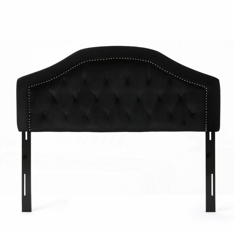 Tête de lit tapissier capitonnée pour lit grand et bois massif Pieds en métal durables, hauteur réglable et garniture cloutée