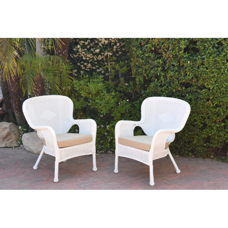 Batchelder Wicker Outdoor Lounge Chair, Tan, White