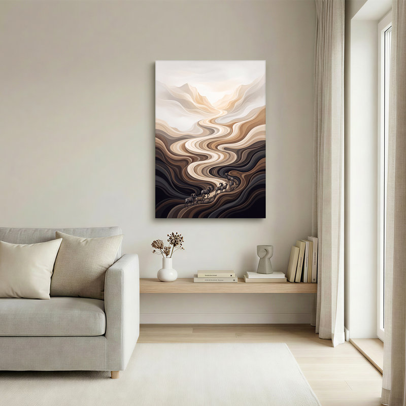 «Bighorn Sheep Herd on Abstract Wavy Earth Tone Mountain», art mural sur toile, 30"H x 20"W