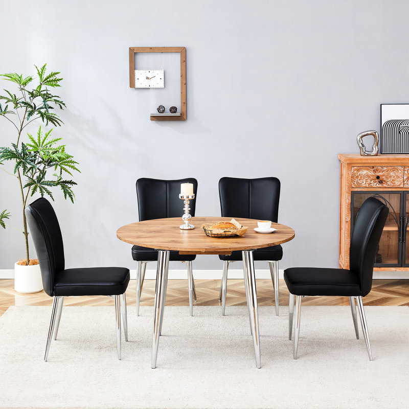 Ensemble de table de salle à manger extensible MDF grain de bois de conception moderne pour les réunions de famille