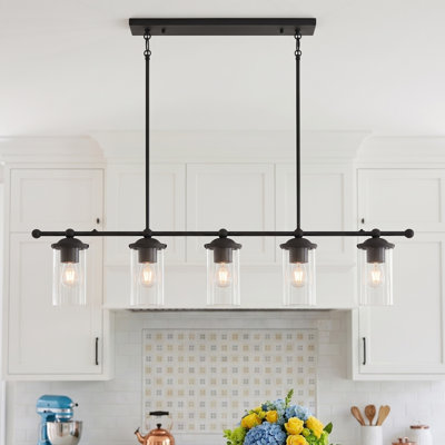 Modern Farmhouse 5-Light Linear Chandelier Kitchen Island Pendant Light, Matte Black