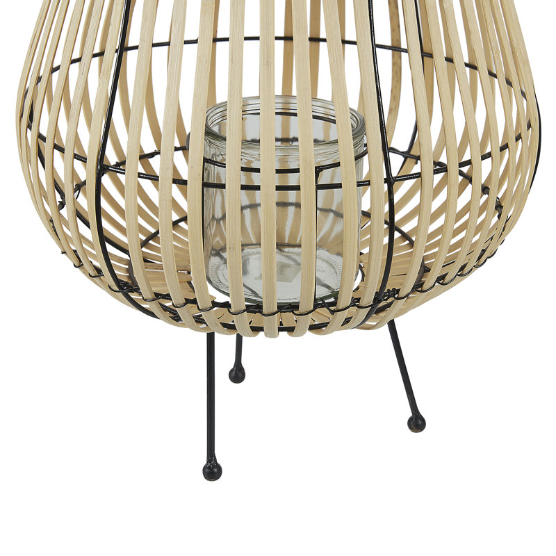 Solid Wood Tabletop Lantern, Light Brown