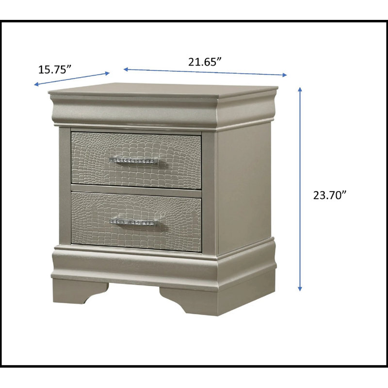 1 table de chevet moderne à deux tiroirs en bois massif au fini champagne, Beige
