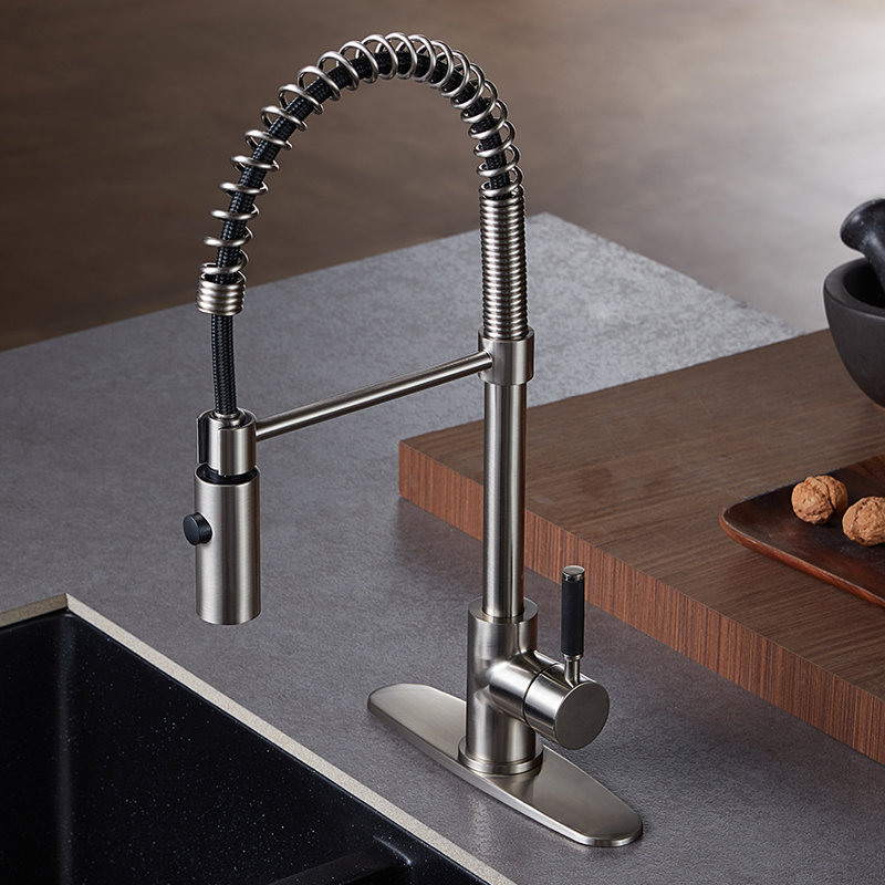 Kingston Brass Kaiser Single-Handle 1-Hole Deck Mount Pre-Rinse Kitchen Faucet, Brushed Nickel