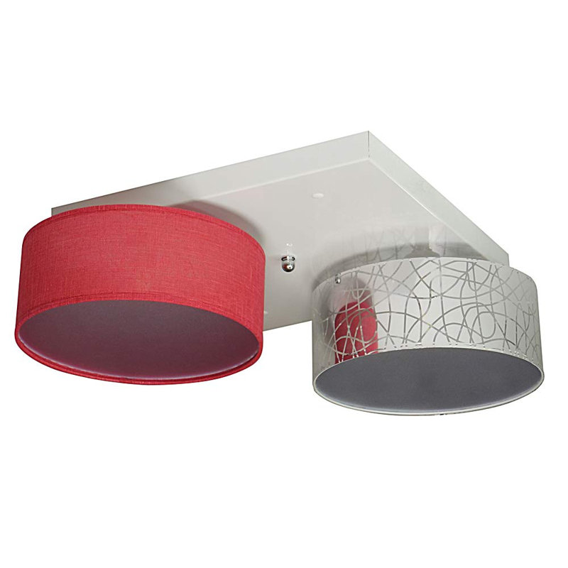 Pulley Fabric Semi Flush Mount, Silver/Red