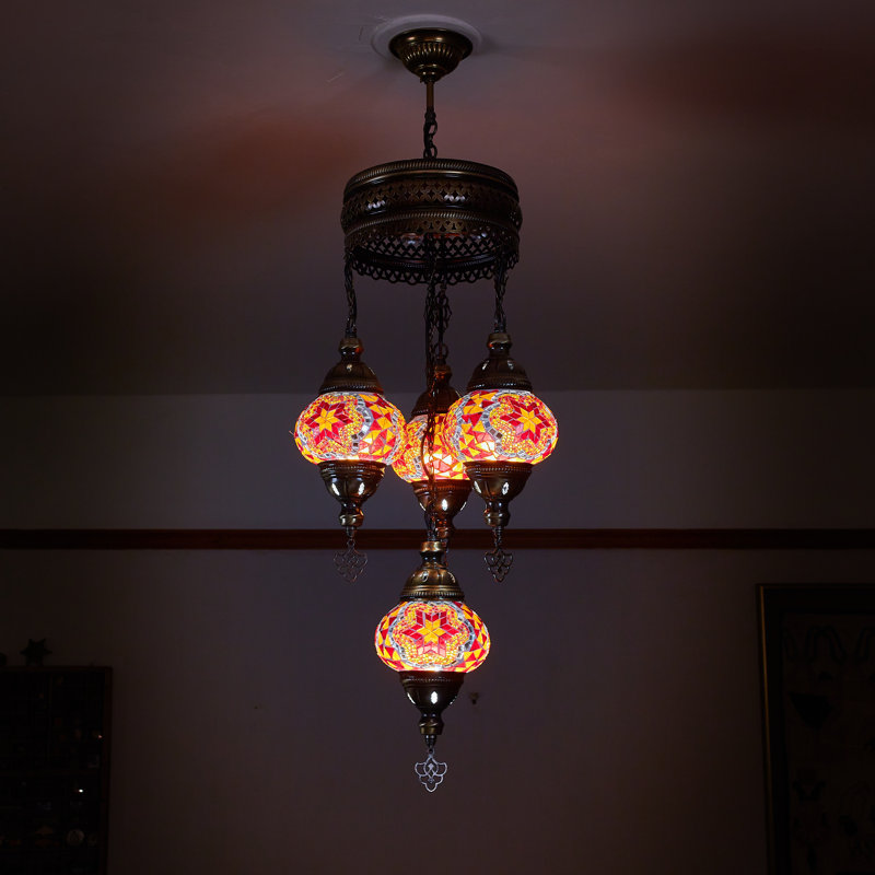Karlie 4 - Light Bronze Cluster Pendant, Red/Orange