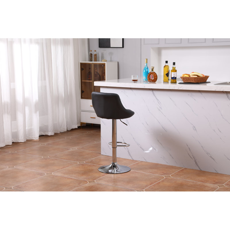 Swivel Upholstered Adjustable Height Counter Stool with Metal Frame, Black