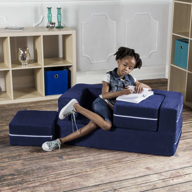 Altermease Zipline Modular Kids Loveseat & Ottomans/Fold Out Lounger, Navy