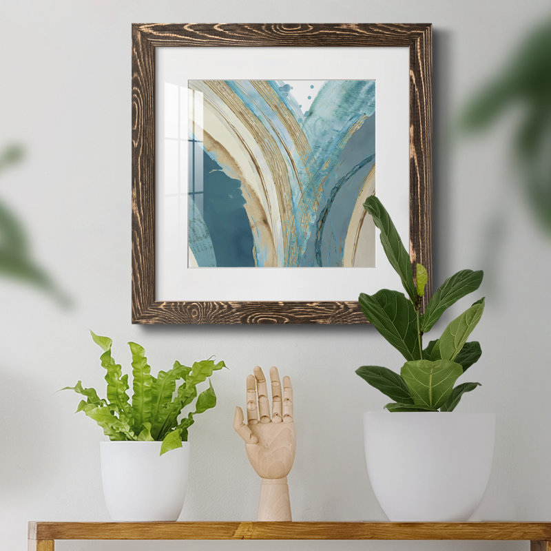 «Made Blue Waves IV», reproduction encadrée de qualité supérieure - prête à être accrochée, Papier avec cadre noyer, Blanc