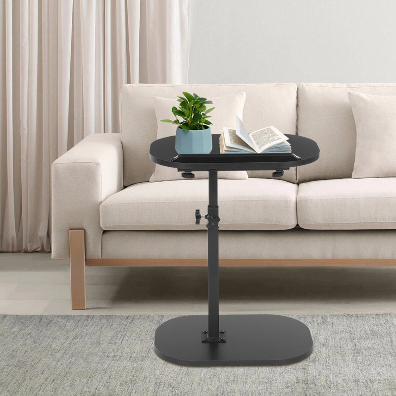 C-Shaped Side Table Small Coffee Table Laptop Stand, Matte Black