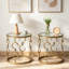 Ensemble de tables de bout en verre 2 pièces avec structure en métal, tables d'appoint dorées de style moderne