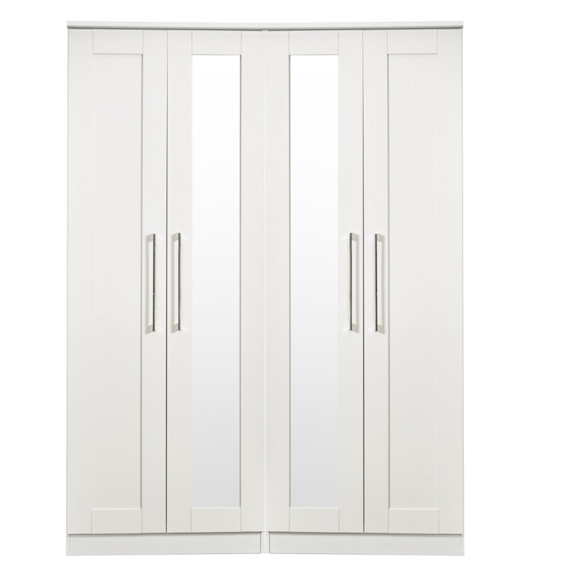 Fully Assembled 4 Door Wardrobe, White Painted Wood