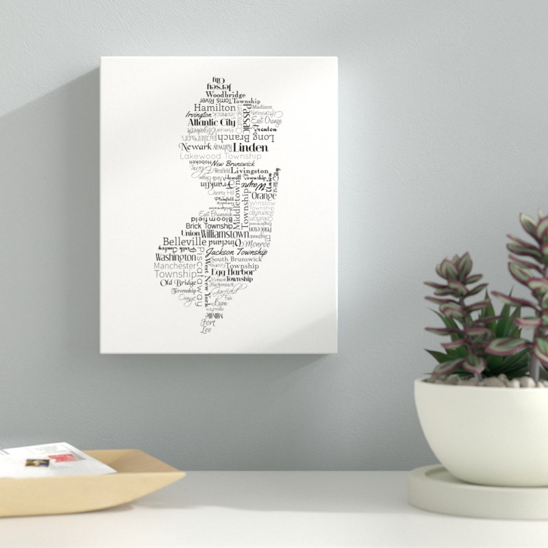 «New Jersey Typographie» par Tenisha - reproduction d'art textuel sur toile, H 10 po x l 8 po x P 1,5 po, Pas de tapis
