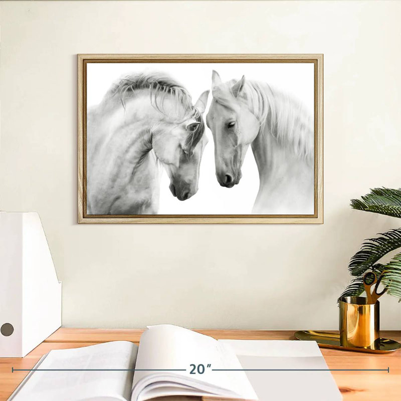 Couple de chevaux blancs, Cadre flottant en bois naturel, 13 po x 9 po