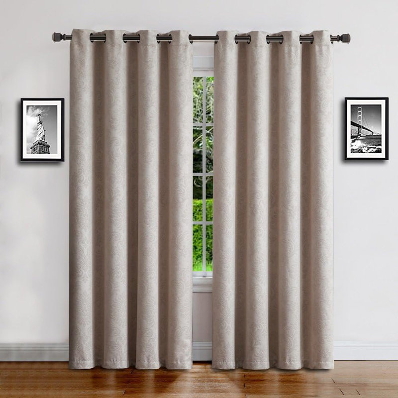 1 Pair (2 Panels) Of  Blackout Curtains With Embossed Textured Damask Flower Pattern in 5 Colors, Ivory, 84"H x 54"W