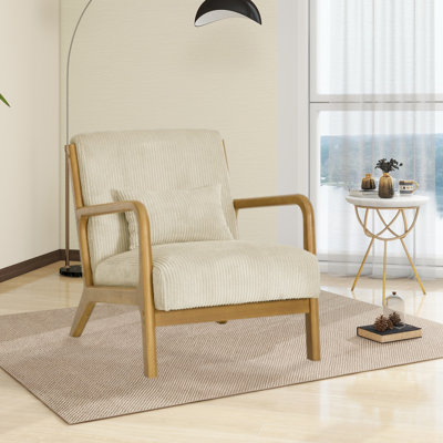 Accent Chair, Mid-century Modern Armchair With Solid Wood Frame,armchair With An Extra Pillow For Living Room, Bedroom