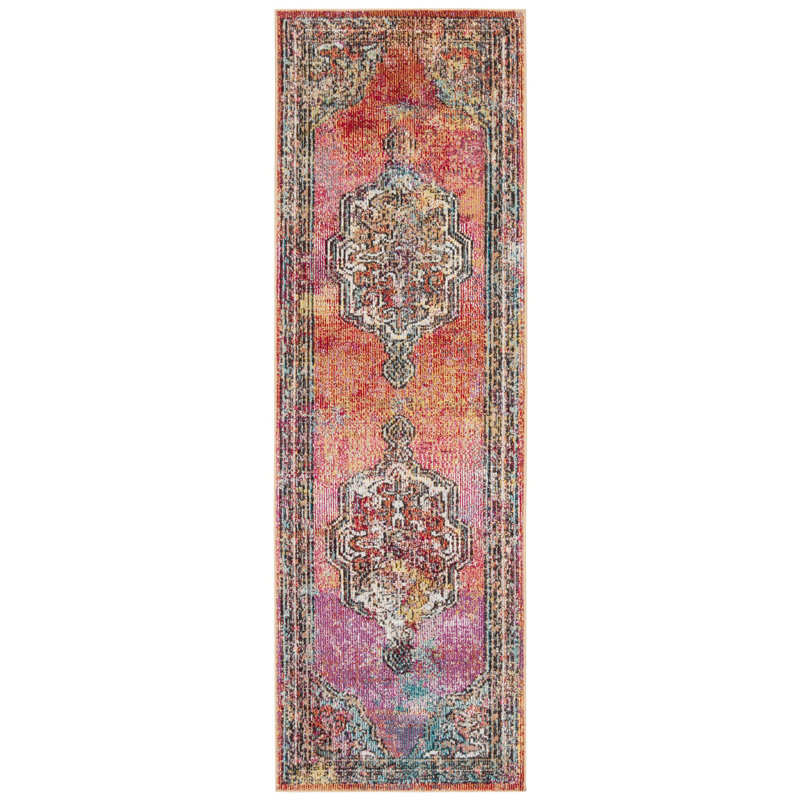 Tapis à motif oriental orange / bleu clair Jara, Tapis de couloir 2 pi 2 po x 13 pi