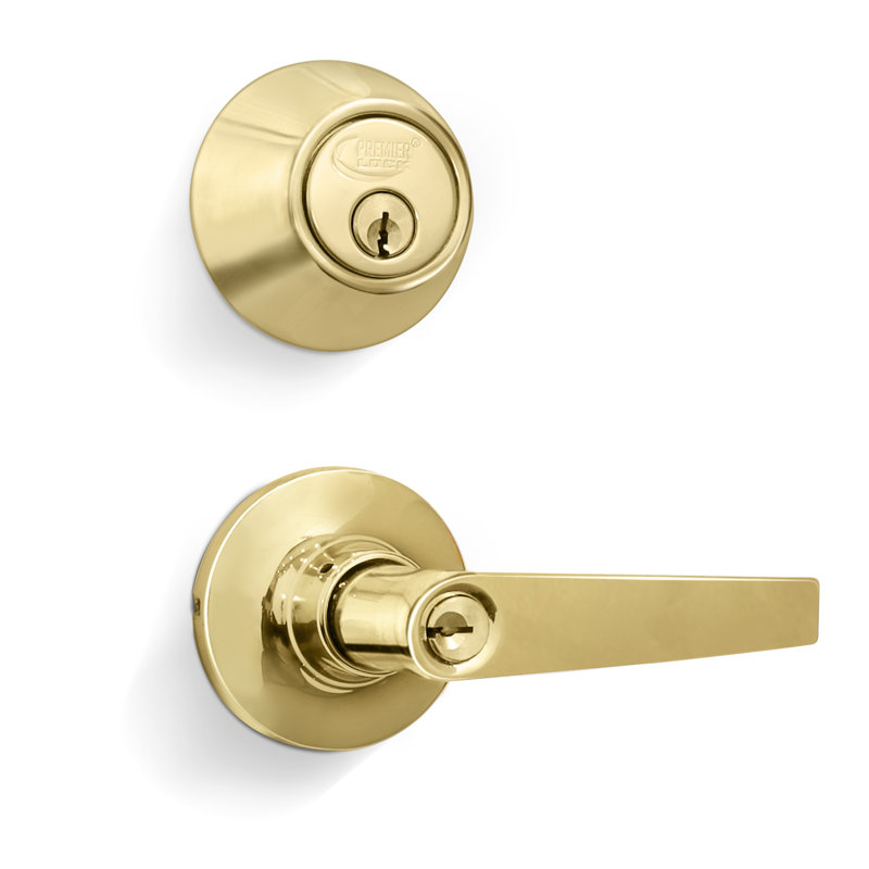 Levers With Deadbolt Reversible Entry Set, Polished Brass