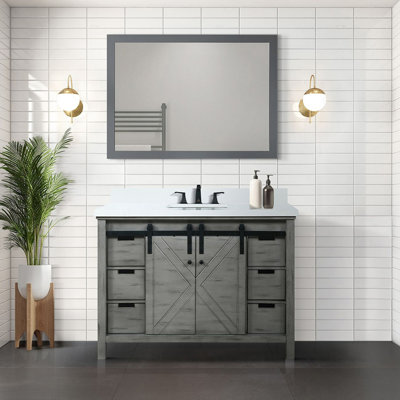 Ash Grey Bath Vanity 48 in. W x 22 in. D, White Quartz Countertop and Faucet Set