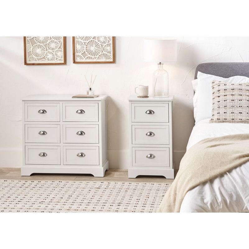 76cm W 6 - Drawer Chest of Drawers, Airy Linen/Silver