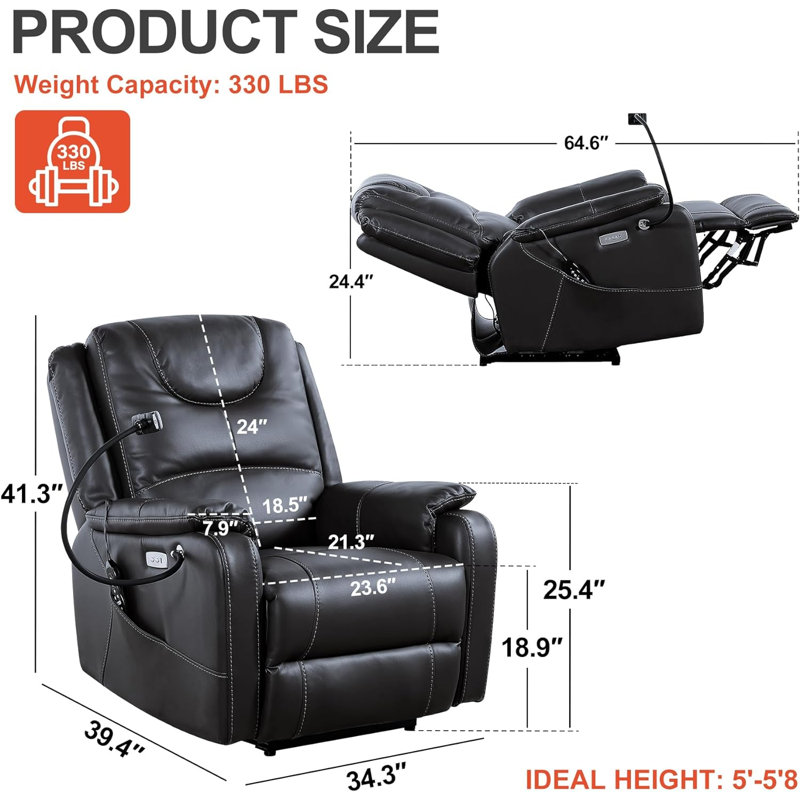 Fauteuil de massage chauffant en cuir véritable, Cuir véritable gris