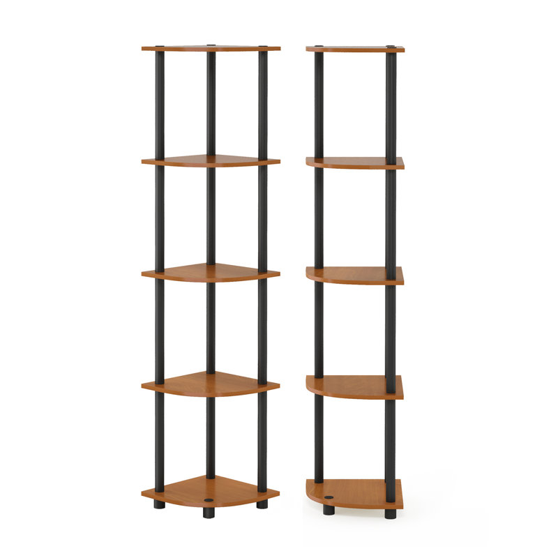Clapen 5 Tier Corner Shelving Bookcase Set, Light Cherry / Black