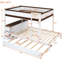 Lit superposé double avec lit gigogne simple, rangement et bureau, blanc et noyer-133438580